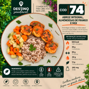 Cod 74-Arroz c/ Lentilha, Almôndegas de Frango e Mix