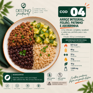Cod 04-Arroz Integral, Feijão, Patinho e Abobrinha