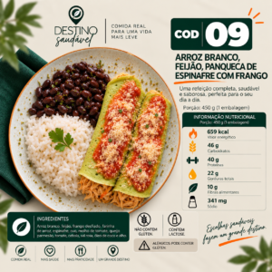 Cod 09-Arroz Branco, Feijão, Panqueca de Espinafre com Frango