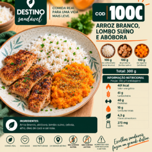 Cod 100C-Arroz Branco, Lombo Suíno e Abóbora