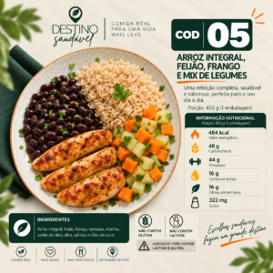 Cod 05-Arroz Integral, Feijão, Frango e Mix