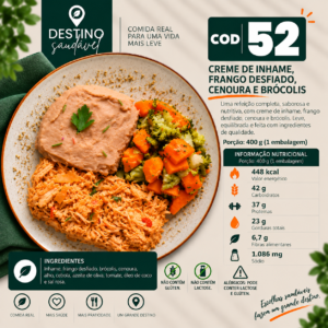 Cod 52-Creme de Inhame, Frango Desfiado, Cenoura e Brócolis