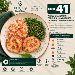 Cod 41-Arroz c/ Cenoura, Hambúrguer de Frango e Couve Mineira