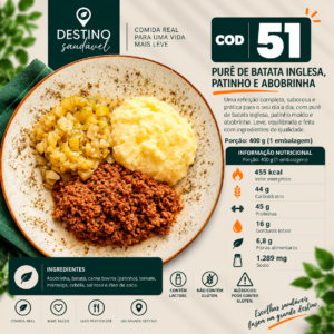 Cod 51-Purê de Batata Inglesa, Patinho e Abobrinha