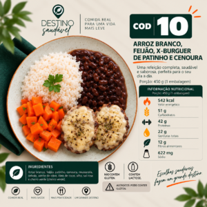 Cod 10-Arroz Branco, Feijão, X-Burguer de Patinho e Cenoura