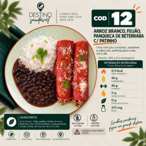 Cod 12-Arroz Branco, Feijão, Panqueca de Beterraba com Patinho