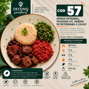 Cod 57-Arroz Integral, Feijoada Fit, Farofa de Beterraba e Couve