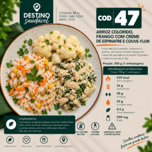 Cod 47-Arroz Colorido, Frango com Creme de Espinafre, Couve-flor (350g)