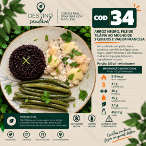Cod 34-Arroz Negro, Peixe 3 Queijos, Vagem Francesa (350g)