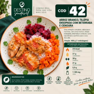 Cod 42-Arroz Branco, Filé de Tilápia, Cenoura e Beterraba