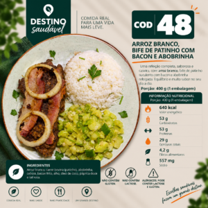 Cod 48-Arroz Branco, Bife a Role com Bacon e Cenoura (400g)