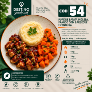 Cod 54-Purê de Batata Inglesa, Frango com Barbecue e Cenoura