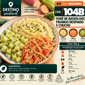 Cod 104B-Purê de Batata Doce, Frango Desfiado e Chuchu