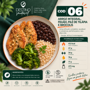 Cod 06-Arroz Integral, Feijão, Filé de Tilápia e Brócolis
